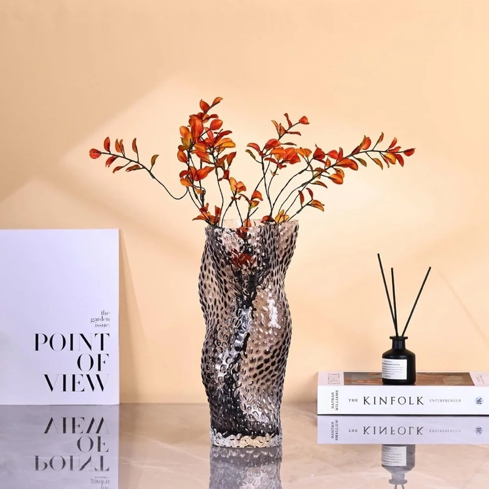 Grey Glass Vase, Modern Minimalist Flower Vase, Home Decoration (055)
